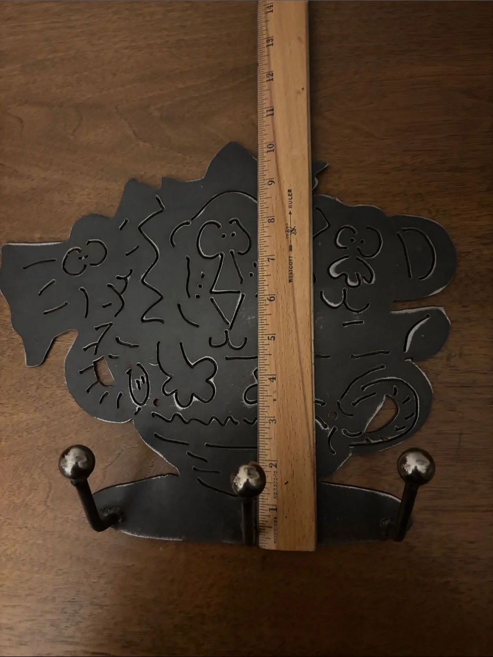 Vintage 90’s Dark Gray Metal Wall 3 Hook Rack Animals Tea Time Nursery Decor